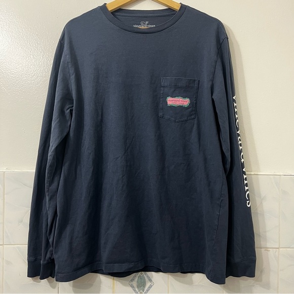 Vineyard Vines Men’s M Blue Crew Neck Martha’s Vineyard Cotton Long Sleeve Shirt - Picture 1 of 7